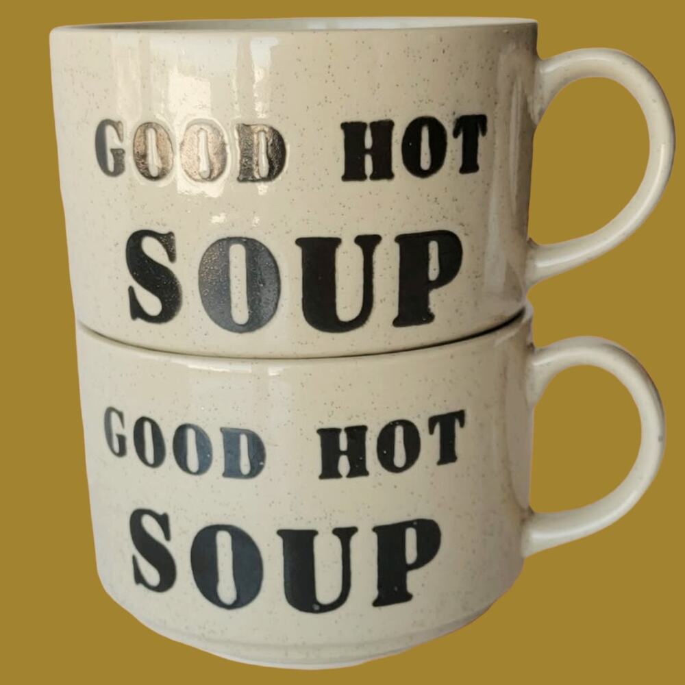 Vintage 1970s Stoneware Soup Mugs, Set of Two
